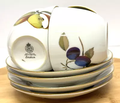 Buy Vintage Royal Worcester Evesham Gold 4 Cups & Saucers Fine Porcelain • 12.99£