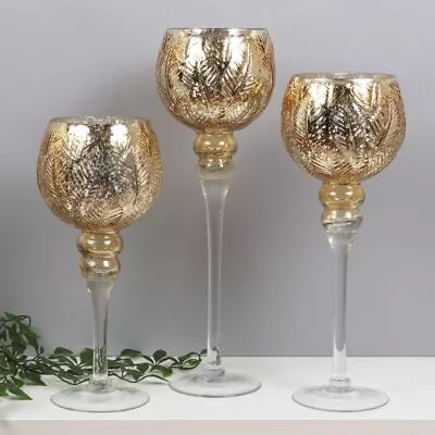 Buy 3 X Tall Glass Goblet Candle Holders Tealight Wedding Table Candles Gold Silver • 29.99£
