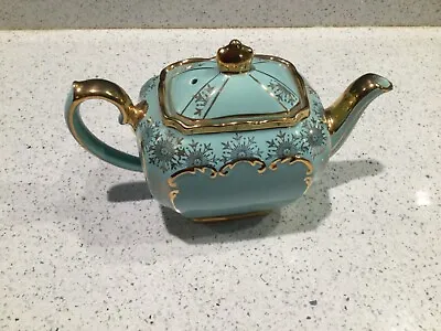 Buy Rare Turquoise Sadler Cube Teapot Heavy Gold Floral Trim Made In England  • 337.55£