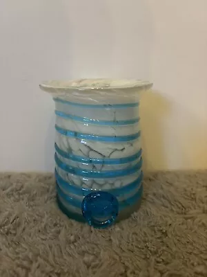 Buy Mdina Mottled White Glass Vase , Blue Swirl With Maltese Cross 4.5” • 9.99£
