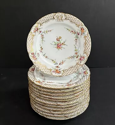 Buy Set 12 Antique Lamm Dresden Luncheon Plate Hand Painted Floral 8” D • 708.19£
