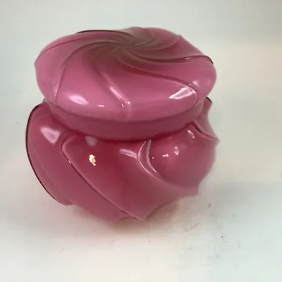 Buy 2 Pc Vintage Pink Swirl Glass Lidded Powder Box By Fenton White Interior 5” H • 71.15£