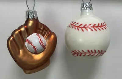 Buy 2 VTG Sports Glass Ornaments 2  Baseball Glove & 1.5  Baseball Christmas • 15.07£