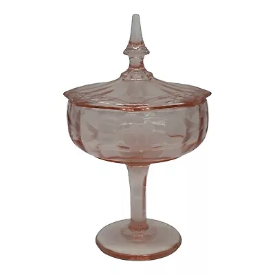 Buy Vintage Pink Depression Glass Footed Etched Candy Compote 9” Tall~Octagon Cover • 28.38£