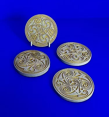 Buy VTG Studio Pottery Set Of 4 Celtic Design Stoneware Coasters Beige Gold Handmade • 16£