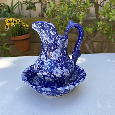 Buy Victoria Ware Ironstone Pitcher And Basin Blue Cobalt Floral Decor Bath Home • 67.70£