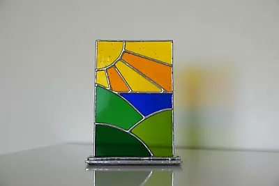 Buy Freestanding Stained Glass Sunset Over The Hills Panel Suncatcher Gift/Ornament • 55£