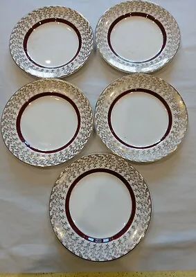 Buy Vintage Crownford Burslem England 5 China Side Plates Burgundy & Gold 7 Diameter • 18.99£