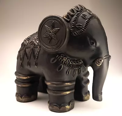 Buy Large Pottery Indian Elephant Vintage Model Decorative Ornament Black Gold 2.5kg • 28.87£