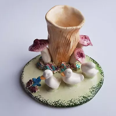 Buy Hand Crafted Ceramic Art Pottery Posy Vase Mushrooms Ducks Ducklings 8cm Kitsch • 13.95£