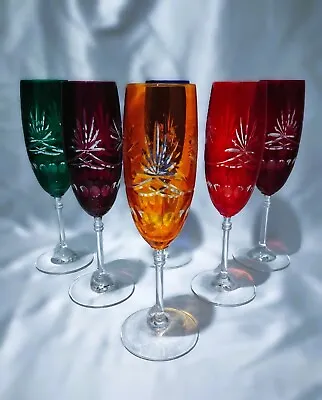 Buy Czech Bohemian Crystal Glass Handmade - Champagne - 6 Pcs Multicolor, 21 Cm • 60.69£