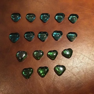 Buy 17 Green And Blue Ornamental Glass Hearts 1” • 9.99£