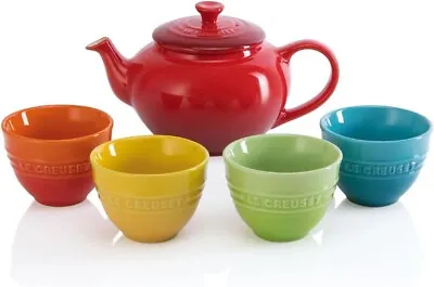 Buy Le Creuset Teapot Set Rainbow Teapot Cups Set Of 4 Stoneware 600ml NIB • 111.65£