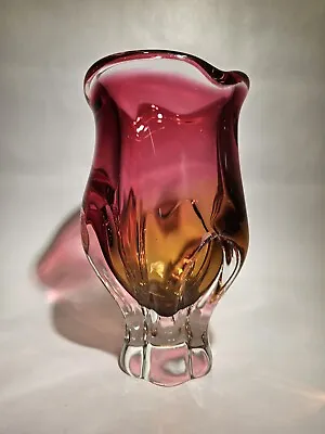 Buy Art Glass Vase Chribska Joseph Hospodka Czech Republic 50s Bohemian Pink Orange • 6.50£