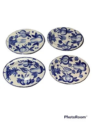 Buy Set Of 4 Vtg Nantucket Distributing Co Oval Plate Flow Blue White Fruit Pattern • 66.49£