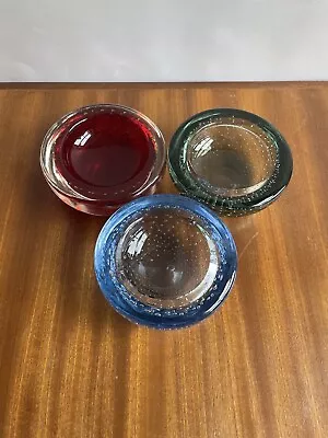 Buy 3x Vintage Whitefriars Controlled Bubbles Bowl 10cm, Blue, Red, Green • 20£