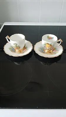 Buy Aynsley Cups And Saucers Small Gold Footed Somerset Cottage • 6.75£