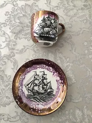Buy Pink Lustre Pottery Sailing Ship Cup And Saucer Stoke On Trent.  Grays Marked • 5£