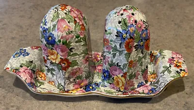 Buy BCM NELSON WARE :: Vintage “Marina” Floral CHINTZ SALT & PEPPER W/TRAY ENGLAND • 34.05£
