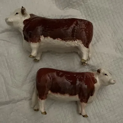 Buy BESWICK VINTAGE HEREFORD CHAMPION OF CHAMPIONS BULL AND COW-GLOSSY FINISH-1970’s • 150£