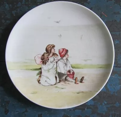 Buy Antique Handpainted Children On Beach Scene Victorian China Plate - 1891 • 5£