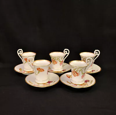 Buy Limoges T&V 5 Chocolate Cups Saucers #6326 Carnations Gold HandPainted 1892-1907 • 478.69£