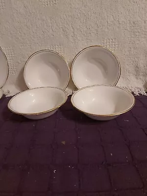 Buy Vintage DUCHESS BONE CHINA ASCOT PATTERN WHITE & GOLD 4 CEREAL BOWLS 6.5 Inches  • 8.99£
