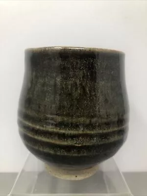 Buy Lowerdown Studio Pottery YUNOMI Ribbed With Olive Green & Tenmoku Glaze #1327 • 35£