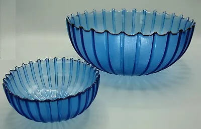 Buy SET OF 2 KOSTA BODA BLUE RIBBED GLASS BOWLS Large 11  & 6  Sweden, Mint With Tag • 70.73£