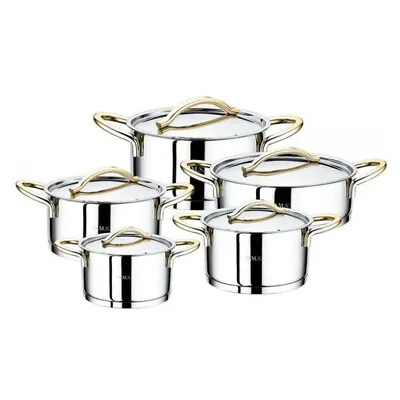 Buy OMS Stainless Steel Cookware Cylinder Shape Gold Casserole Stockpot Pot Set 1011 • 125.95£