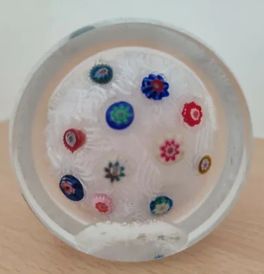 Buy Strathearn Paperweight Spaced Millefiori Canes On White Muslin Lace 6cm Diameter • 20£