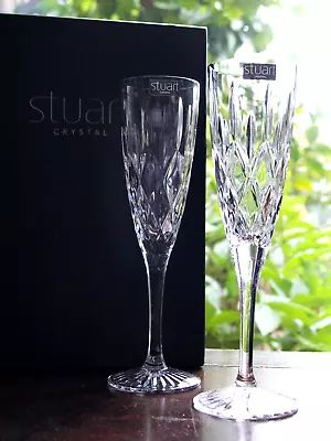 Buy Stuart Crystal TEWKESBURY Champagne Flutes Pair Mint In Box • 50£