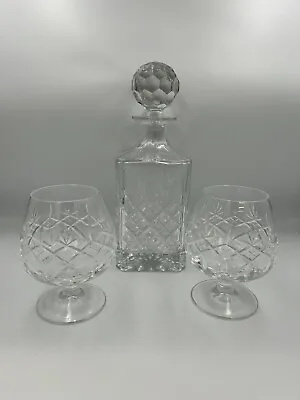 Buy Heavy Square Cut Glass Spirit Brandy Whiskey Decanter And 2 Brandy Glasses • 24.99£