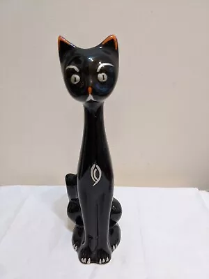 Buy Vintage 50's 60's Mid Century Hand Painted Black Long Neck Ceramic Cat Vase • 9.99£