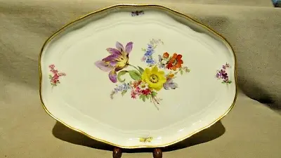 Buy 19th Century Meissen Porcelain Hand Painted Dresden Flowers Oval Platter 1814-60 • 336.17£