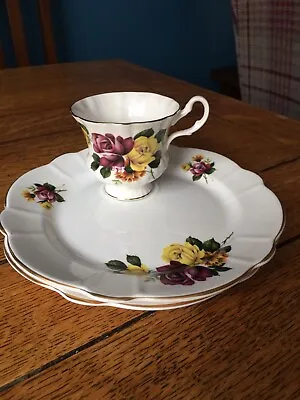 Buy Windsor Fine Bone Afternoon Tea Cup And Plate With Red And Yellow Roses.Set Of 2 • 22£