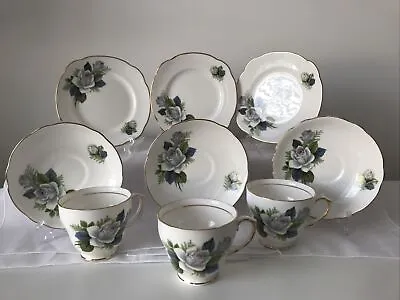 Buy 3 X Vintage Duchess Bone China Trios - Blue, Green & White Roses - Tea Set • 19.95£