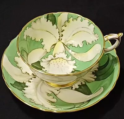 Buy Paragon Porcelain , Porcelain Set, Rare White Orchid In Green Pattern Cup And Sa • 22£