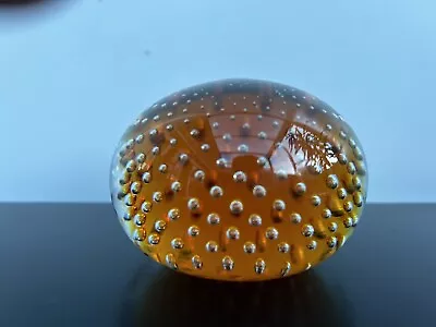 Buy LARGE WEBBS  AMBER With CONTROLLED BUBBLES PAPERWEIGHT • 7.99£