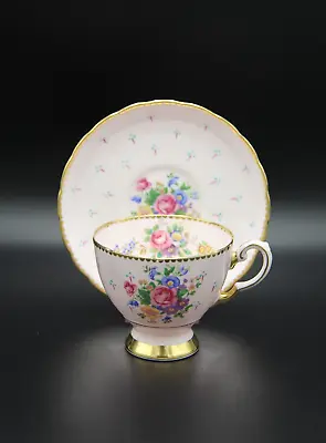 Buy 1947+ Tuscan China Pastel Pink & Gold Floral Cup & Saucer 749H Made In England • 23.88£