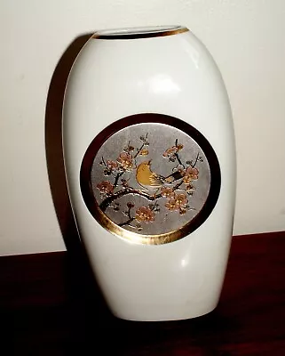 Buy Vintage Large Japanese White Porcelain Vase Chokin Art 24k Signed • 21£