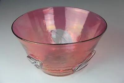 Buy VTG Rainbow Art Glass Co. Hand Blown Cranberry Iridescent Crackled Glass Bowl • 33.73£