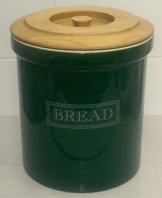Buy Vintage T G Green Cornishware Cloverleaf Large Bread Bin Crockpot Wooden Lid • 42£