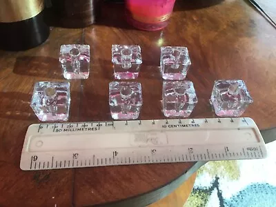 Buy 6 Pcs Small Square Cube Clear Glass Candlestick Holder For Taper Candle Stick • 10£