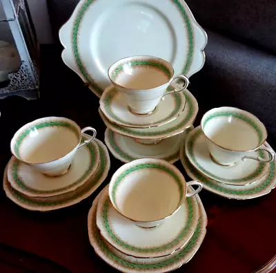 Buy Art Deco PARAGON Fine China Laurel 4 Cups Saucers Trios Cake Plate • 55£