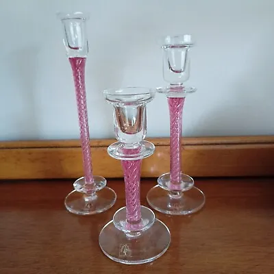 Buy Langham Twist Airtrap Stems Glass Candlesticks Pink Label Vgc • 29.50£