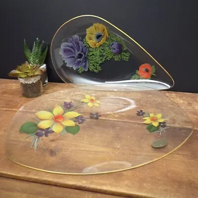 Buy Vintage Chance Glass Plates Dish Bowl Set 2 Retro Floral Mid Century 1960s 1970s • 16£