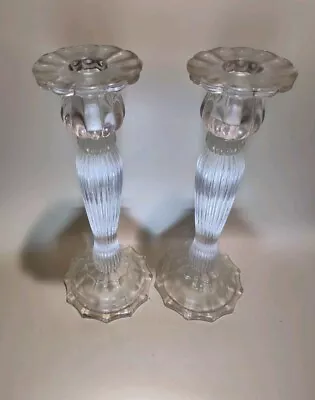 Buy Pair Of Gorgeous Vintage Glass Candlesticks 9 Inches Tall  • 15£