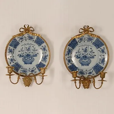 Buy 18th C Delft Wall Sconces Delftware Candelabra Plate Chinoiserie Kangxi A Pair • 3,110.85£