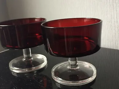 Buy 2xFrench Luminarc Ruby Red Glass Ice Cream Glasses Saucer Coupes Glassware 140ml • 7£